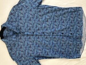 Bertigo Button Up Men's Large Long Sleeve Cotton Shirt Blue Palm Print‎